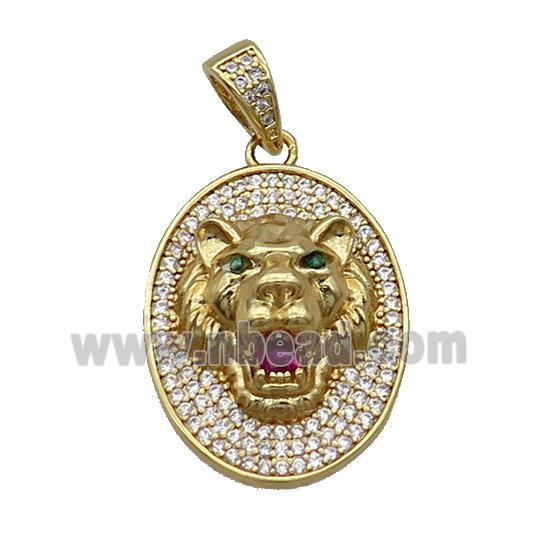Copper Lion Pendant Pave Zircon Oval Gold Plated