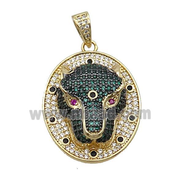 Copper Pendant Leopard Pave Zircon Oval Gold Plated