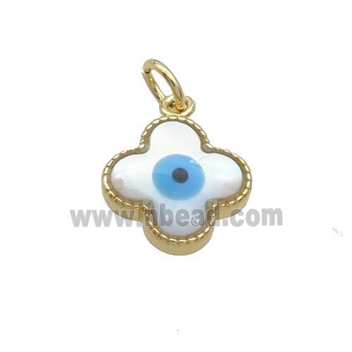 Copper Clover Pendant Pave Shell Evil Eye Gold Plated