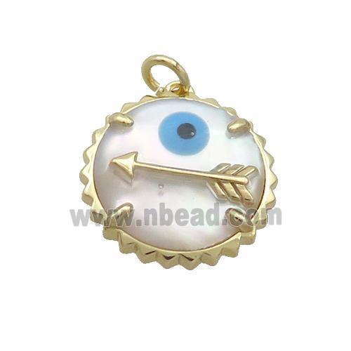 Copper Circle Arrow Pendant Pave Shell Evil Eye Gold Plated