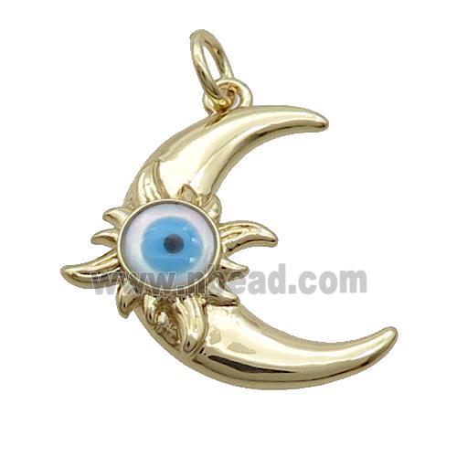 Copper Moon Pendant Pave Shell Evil Eye Gold Plated