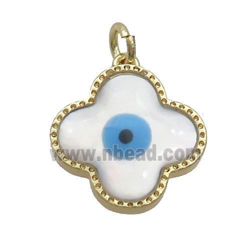Copper Clover Pendant Pave Shell Evil Eye Gold Plated