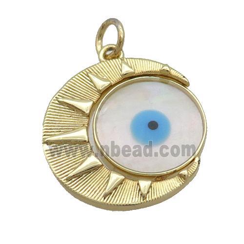 Copper Moon Sun Pendant Pave Shell Evil Eye Gold Plated