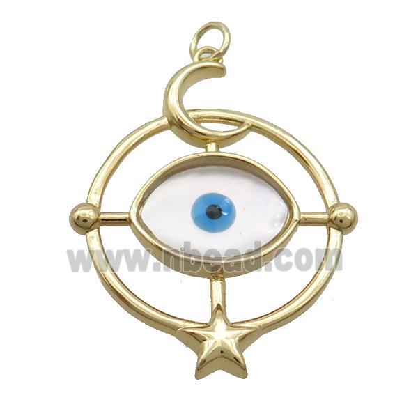 Copper Compass Pendant Pave Shell Evil Eye Gold Plated