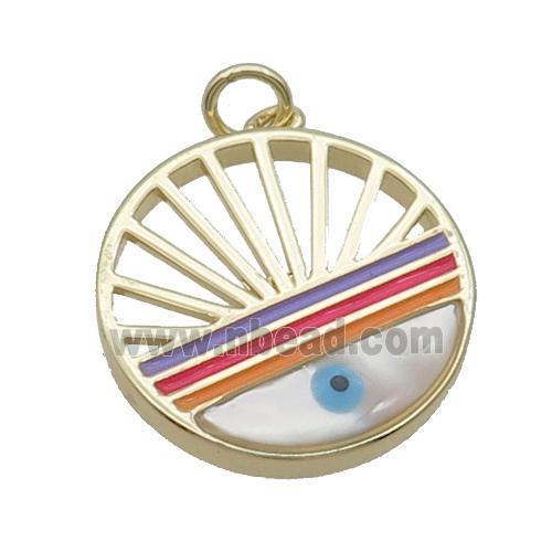 Copper Rainbow Pendant Pave Shell Evil Eye Gold Plated