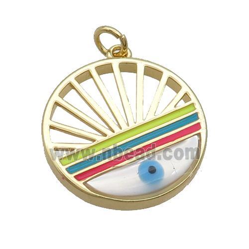 Copper Rainbow Pendant Pave Shell Evil Eye Gold Plated