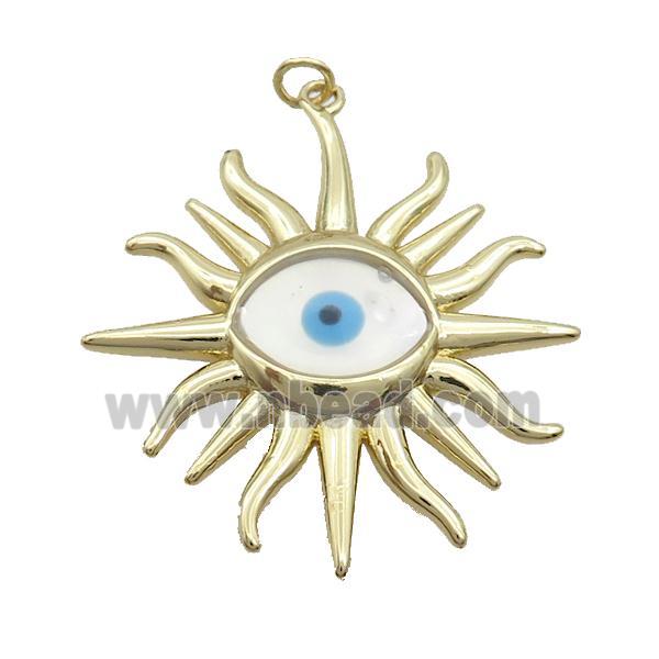 Copper Sun Pendant Pave Shell Evil Eye Gold Plated
