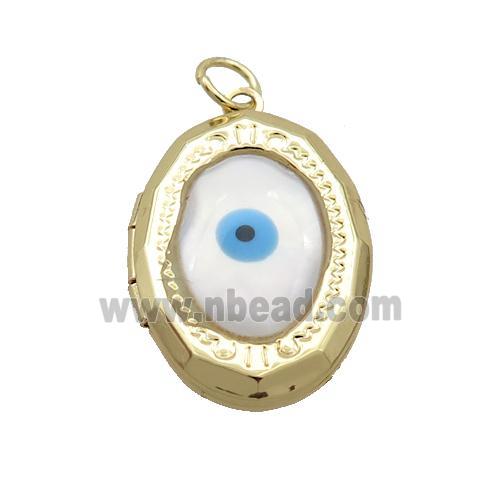 Copper Oval Pendant Pave Shell Evil Eye Gold Plated