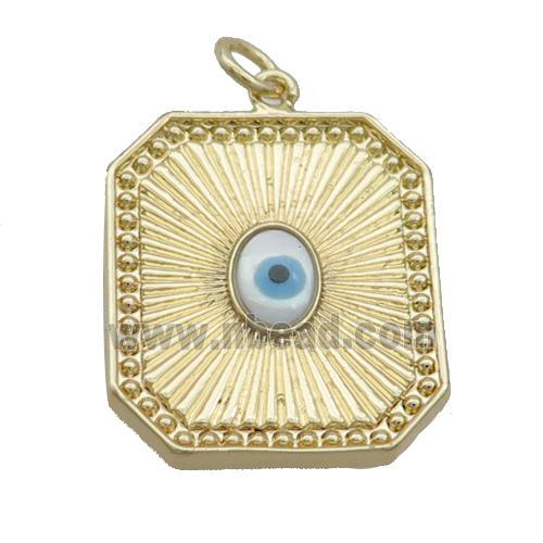 Copper Rectangle Pendant Pave Shell Evil Eye Gold Plated