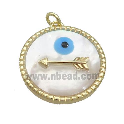 Copper Circle Arrow Pendant Pave Shell Evil Eye Gold Plated