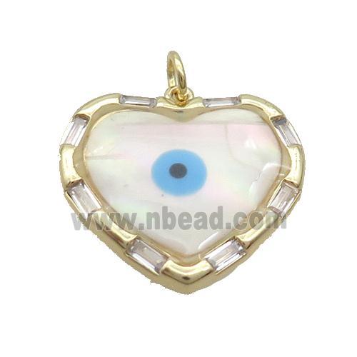Copper Heart Pendant Pave Shell Evil Eye Gold Plated