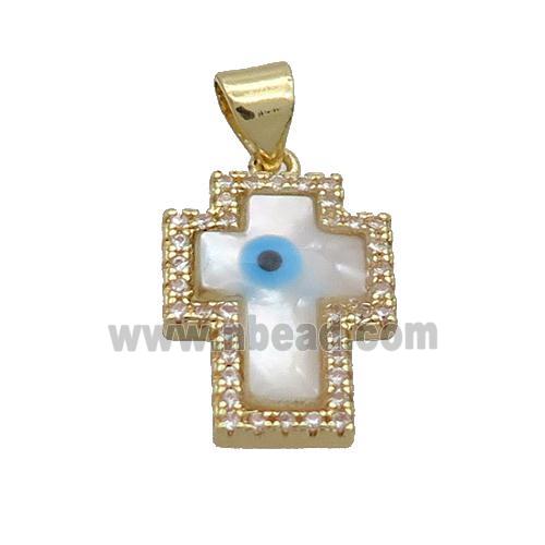 Copper Cross Pendant Pave Shell Evil Eye Gold Plated