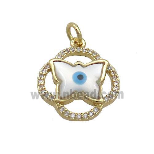 Copper Butterfly Pendant Pave Shell Evil Eye Gold Plated