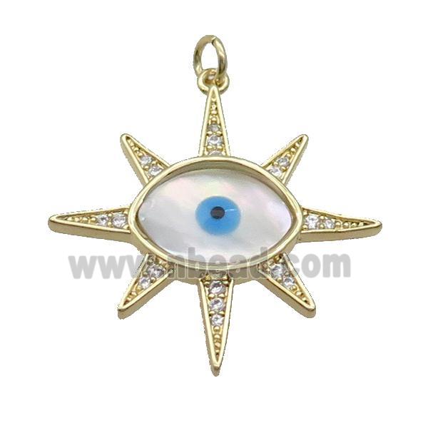 Copper Northstar Pendant Pave Shell Evil Eye Gold Plated