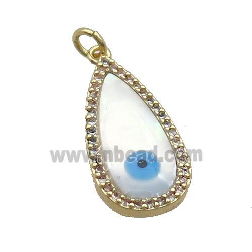 Copper Teardrop Pendant Pave Shell Evil Eye Gold Plated