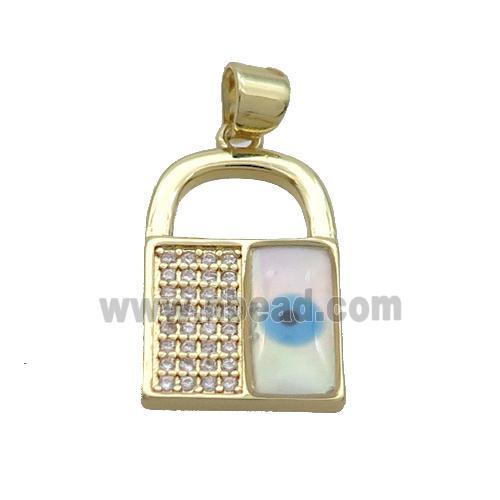 Copper Lock Pendant Pave Zircon Shell Evil Eye Gold Plated
