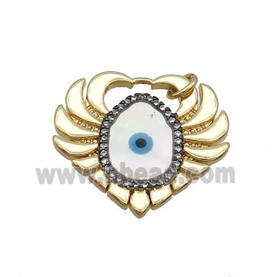 Copper Heart Pendant Pave Zircon Shell Evil Eye Gold Plated