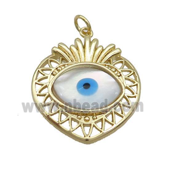 Copper Heart Pendant Pave Shell Evil Eye Gold Plated