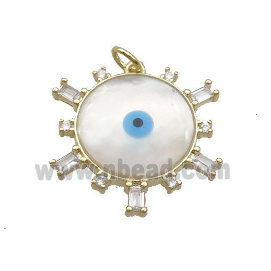 Copper Circle Pendant Pave Shell Evil Eye Gold Plated