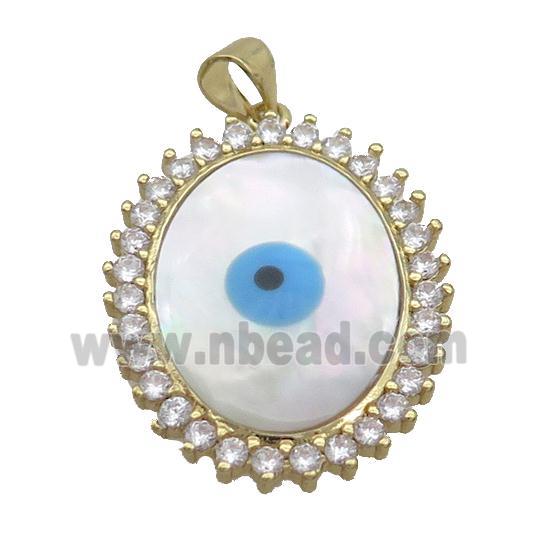 Copper Oval Pendant Pave Shell Evil Eye Gold Plated