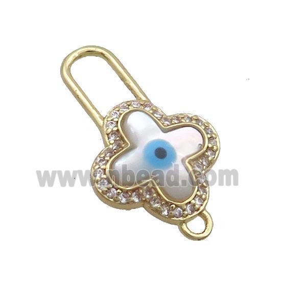 Copper Clover Pendant Pave Zircon Shell Evil Eye Gold Plated