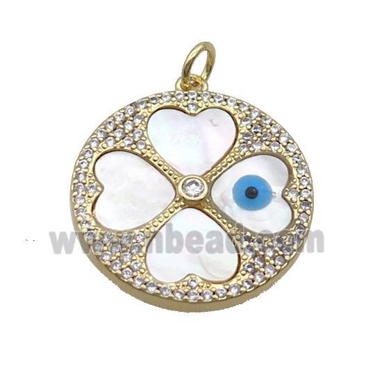 Copper Clover Pendant Pave Zircon Shell Evil Eye Gold Plated