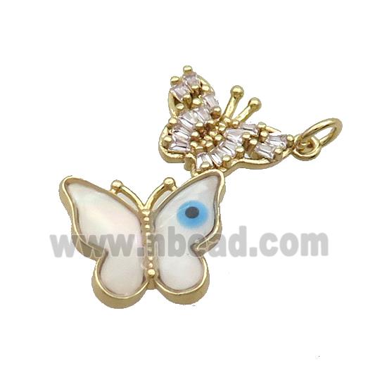 Copper Butterfly Pendant Pave Zircon Shell Evil Eye Gold Plated