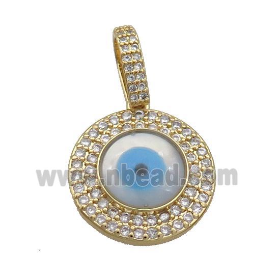 Copper Circle Pendant Pave Zircon Shell Evil Eye Gold Plated