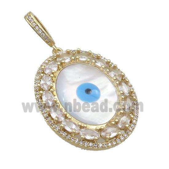 Copper Oval Pendant Pave Zircon Shell Evil Eye Gold Plated