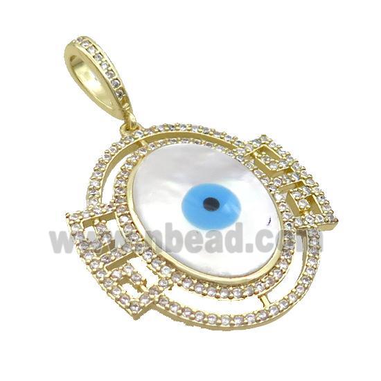 Copper Pendant Pave Zircon Shell Evil Eye Gold Plated