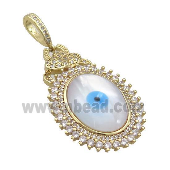 Copper Oval Pendant Pave Zircon Shell Evil Eye Gold Plated