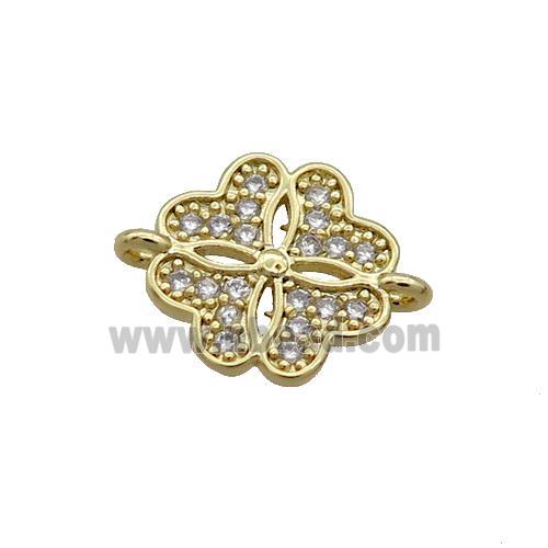 Copper Clover Connector Pave Zircon Gold Plated