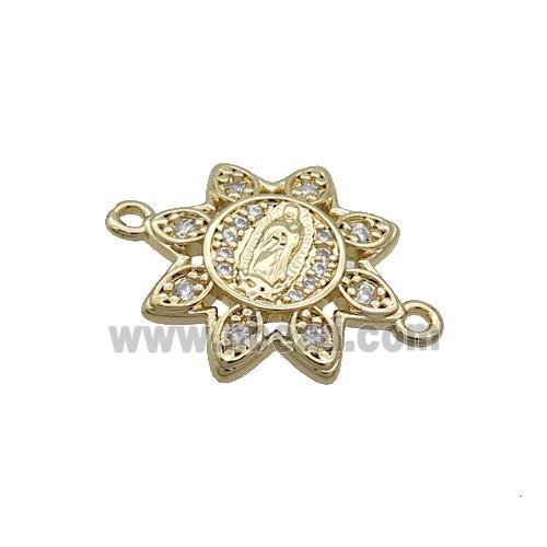 Copper Sunflower Connector Pave Zircon Jesus Gold Plated