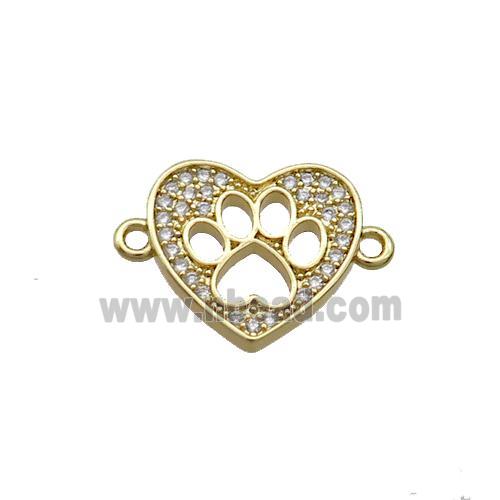 Copper Heart Connector Pave Zircon Paw Gold Plated