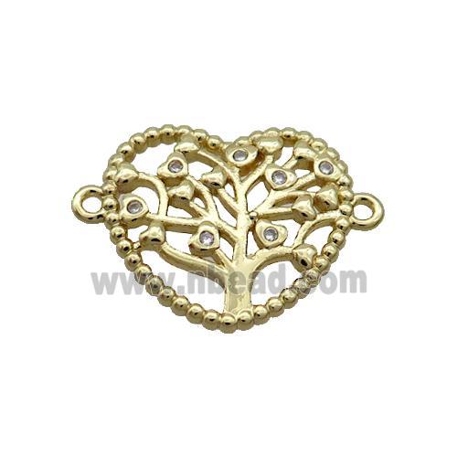 Copper Heart Connector Pave Zircon Tree Of Life Gold Plated