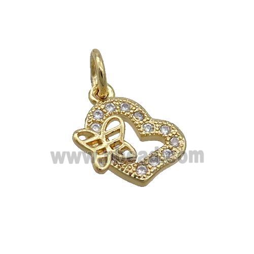 Copper Heart Pendant Pave Zircon Butterfly Gold Plated