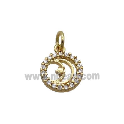 Copper Moon Pendant Pave Zircon Star Gold Plated