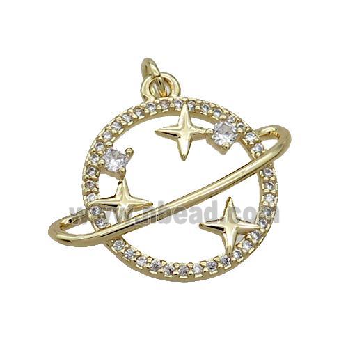 Copper Planet Pendant Pave Zircon Gold Plated