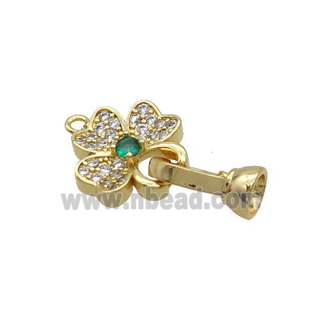 Copper Clasp Pave Zircon Clover Gold Plated