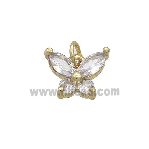 Copper Butterfly Pendant Pave Clear Crystal Glass Gold Plated