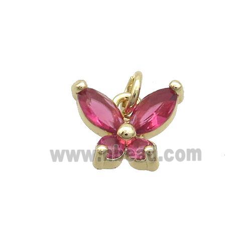 Copper Butterfly Pendant Pave Red Crystal Glass Gold Plated
