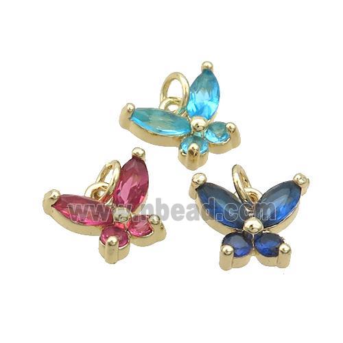 Copper Butterfly Pendant Pave Crystal Glass Gold Plated Mixed