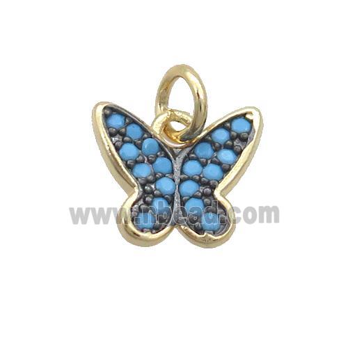 Copper Butterfly Pendant Pave Turq Zircon Gold Plated