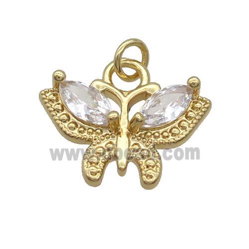 Copper Butterfly Pendant Pave Clear Crystal Glass Gold Plated