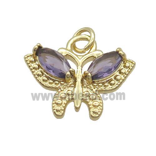 Copper Butterfly Pendant Pave Purple Crystal Glass Gold Plated