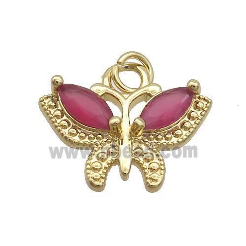 Copper Butterfly Pendant Pave Red Crystal Glass Gold Plated