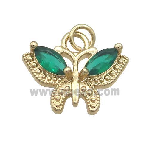 Copper Butterfly Pendant Pave Green Crystal Glass Gold Plated