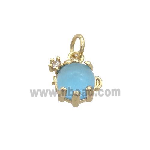 Copper Pendant Pave Blue Crystal Glass Gold Plated