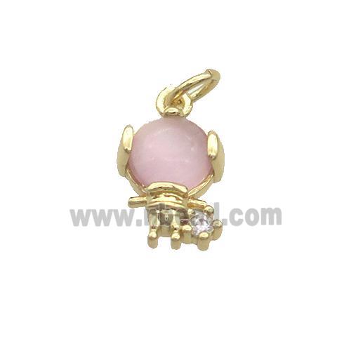 Copper Kids Pendant Pave Pink Crystal Glass Gold Plated
