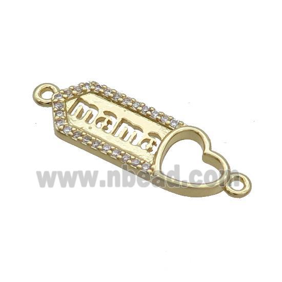 Copper Heart Connector Pave Zircon Mama Gold Plated